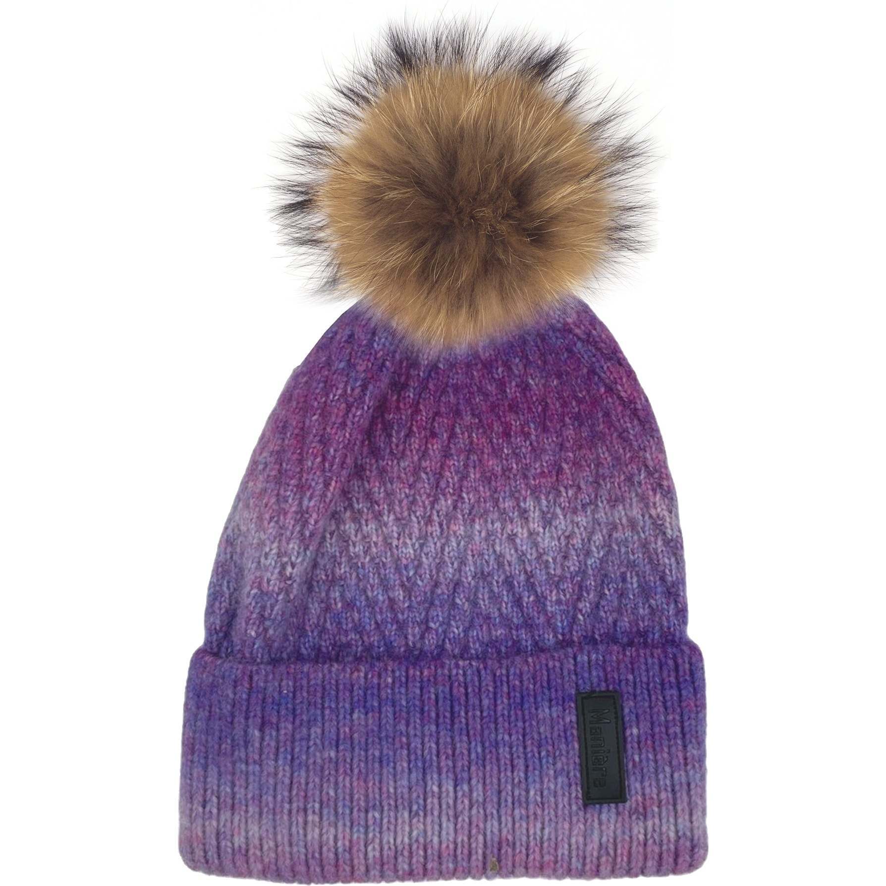 Ombre Knit Hat With Faux Fur Pom, Purple - Hats - 1