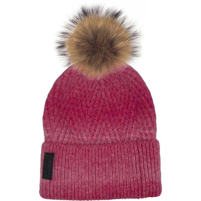 Ombre Knit Hat With Faux Fur Pom, Pink