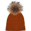 Knitted Wool Hat With Faux Fur Pom, Tangerine - Hats - 1 - thumbnail