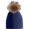 Knitted Wool Hat With Faux Fur Pom, Navy - Hats - 1 - thumbnail