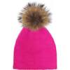 Knitted Wool Hat With Faux Fur Pom, Hot Pink - Hats - 1 - thumbnail