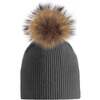 Knitted Wool Hat With Faux Fur Pom, Charcoal - Hats - 1 - thumbnail