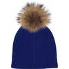 Knitted Wool Hat With Faux Fur Pom, Cobalt - Hats - 1 - thumbnail