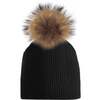 Knitted Wool Baby Hat With Faux Fur Pom, Black - Hats - 1 - thumbnail