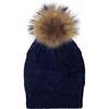 Diamond Lurex Knit Hat With Faux Fur Pom, Navy - Hats - 1 - thumbnail