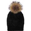 Diamond Lurex Knit Hat With Faux Fur Pom, Black - Hats - 1 - thumbnail