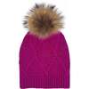 Diamond Lurex Knit Hat With Faux Fur Pom, Hot Pink - Hats - 1 - thumbnail