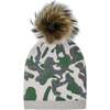 Color Camouflage Beanie With Faux Fur Pom, Green - Hats - 1 - thumbnail