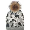 Color Camouflage Beanie With Faux Fur Pom, Black - Hats - 1 - thumbnail