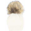 Chunky Knit Wool Hat With Faux Fur Pom, White - Hats - 1 - thumbnail