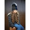 Color Block Knit Hat With Faux Fur Pom, Charcoal/Grey - Hats - 2