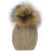 Chunky Knit Wool Hat With Faux Fur Pom, Sand - Hats - 1 - thumbnail