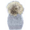 Chunky Knit Wool Hat With Faux Fur Pom, Dusty Grey - Hats - 1 - thumbnail