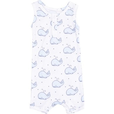 Sleeveless Shortie Romper, Bubbly Whale Blue