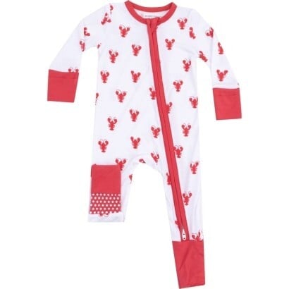 2 Way Zipper Romper, Lobster Bamboo, White