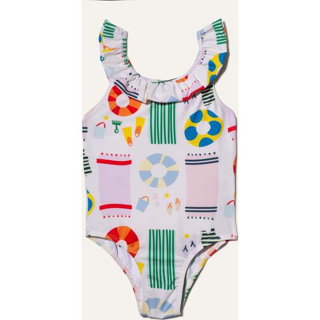 Recycled Swim Beach Print Kid Ruffle