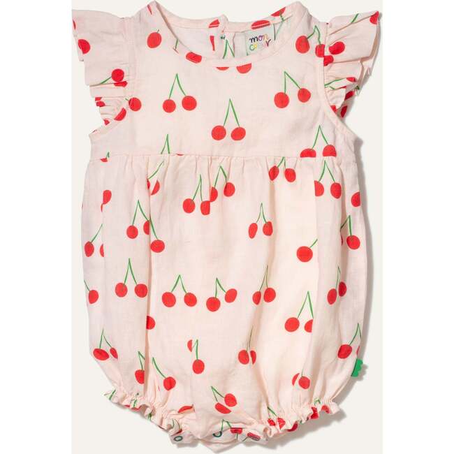 Linen Cherry Ruffle Baby Romper