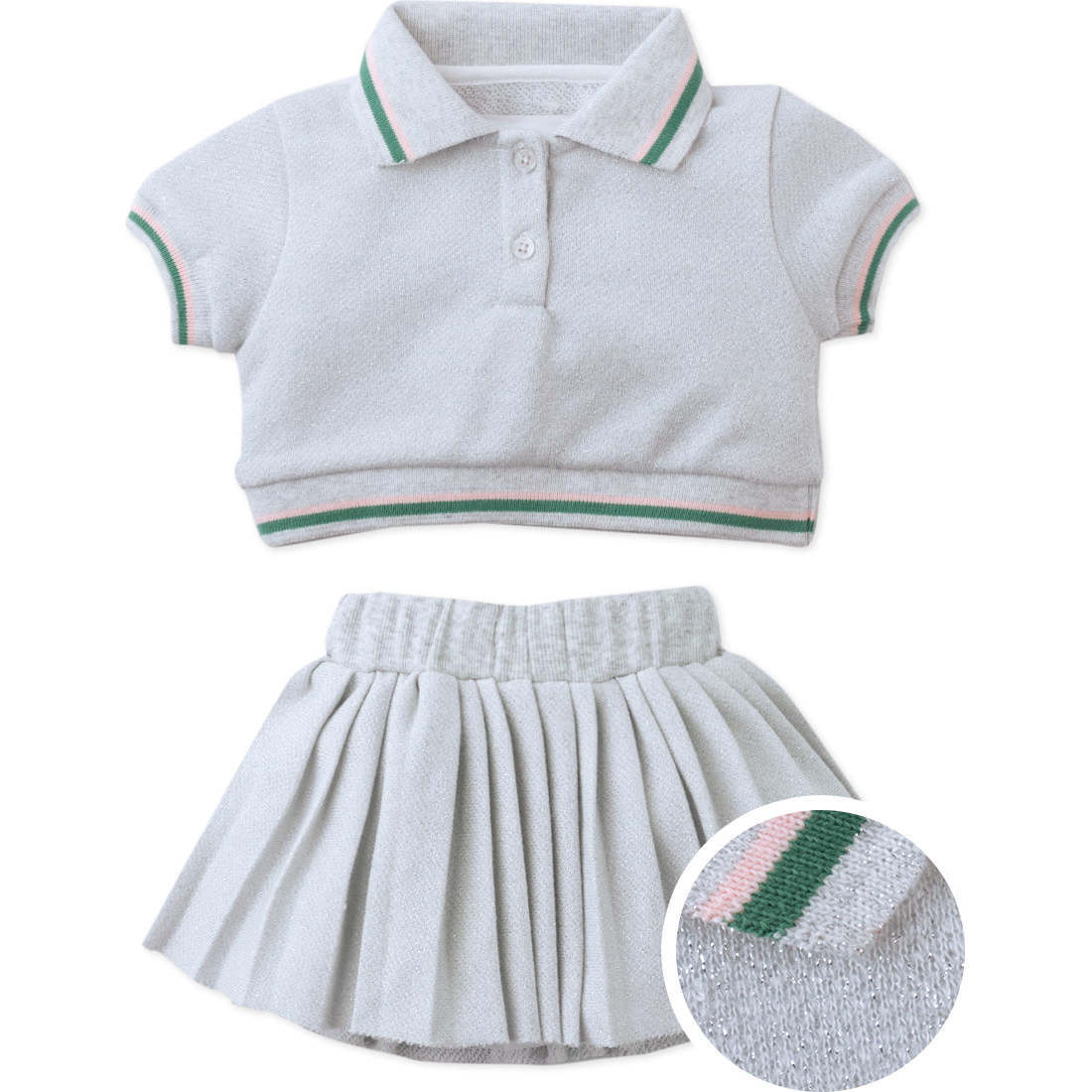 Baby Rita Tennis Skirt Set With Stripey Ribbing, Gray - Mixed Apparel Set - 1