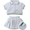 Baby Rita Tennis Skirt Set With Stripey Ribbing, Gray - Mixed Apparel Set - 1 - thumbnail