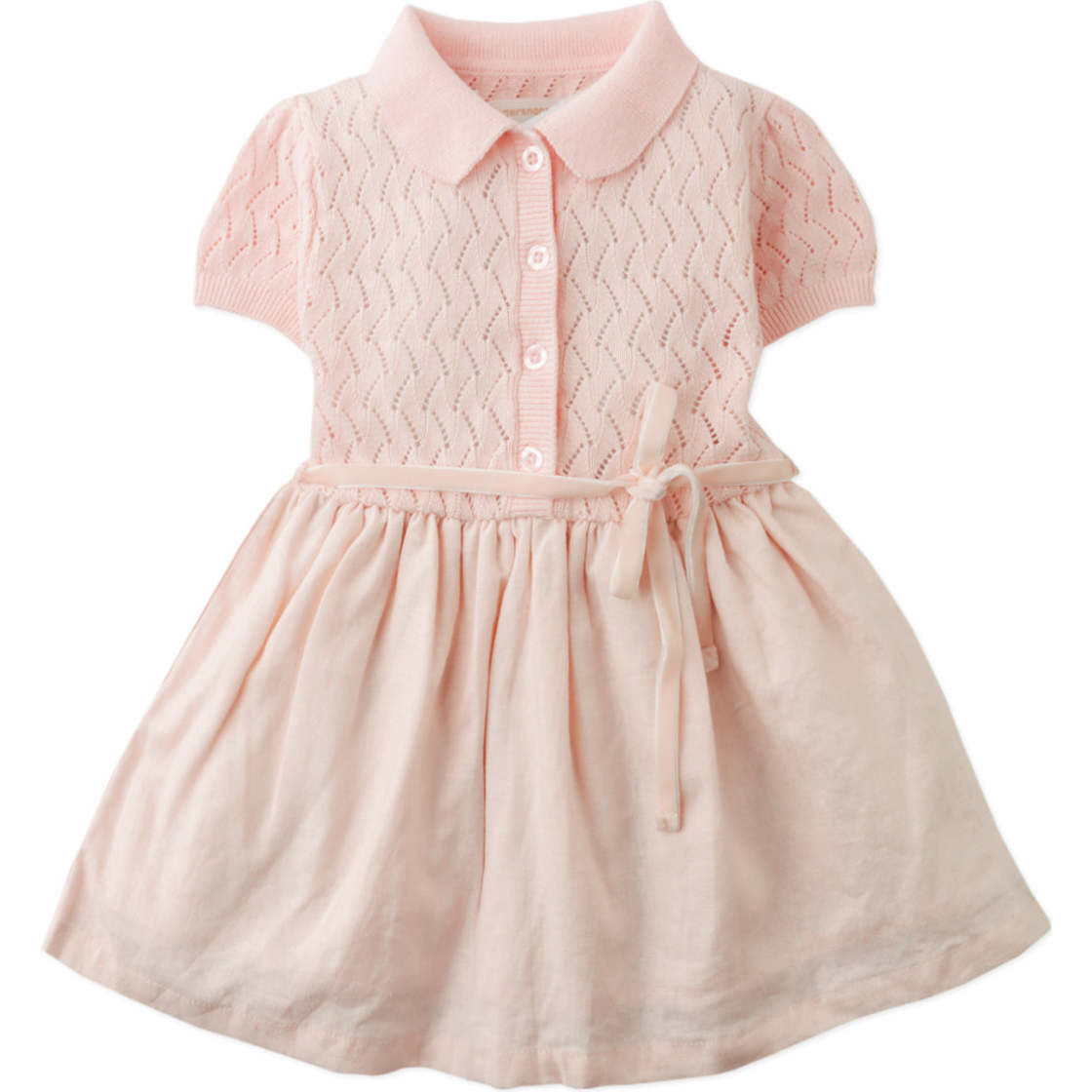 Baby Peggy Dress With Puff Sleeves And Belt, Peach - Dresses - 1