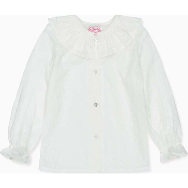 White Polka Dot Lorna Long Sleeve Baby Girl Shirt - Blouses - 1