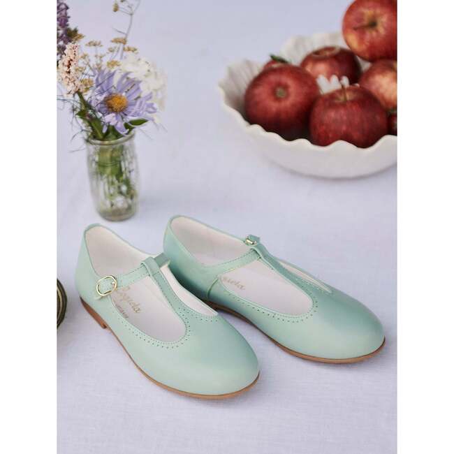 Pale Green Leather Girl T-Bar Shoes - T-Straps - 6