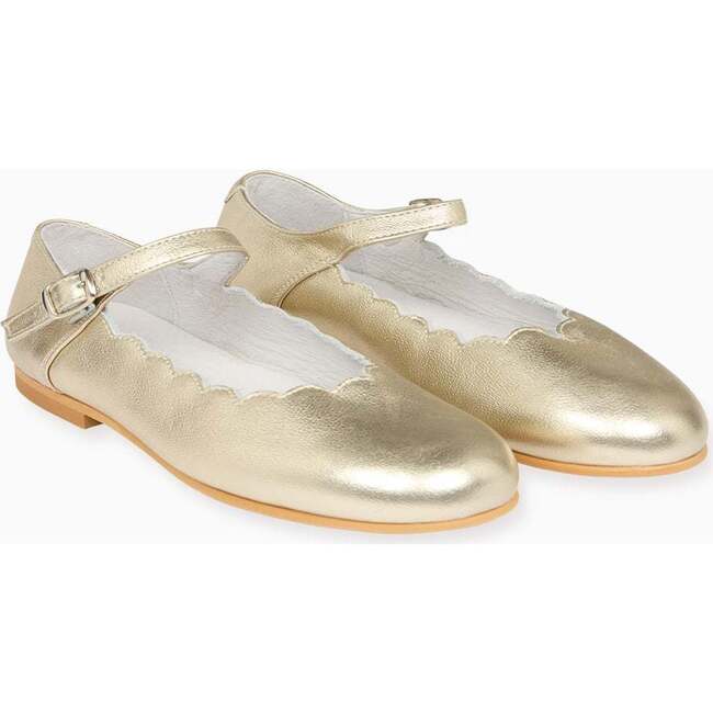 Gold Leather Girl Scallop Mary Jane Shoes - Mary Janes - 5