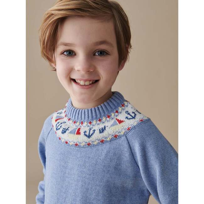 Dusty Blue Maritimo Cotton Boy Jumper - Sweaters - 2