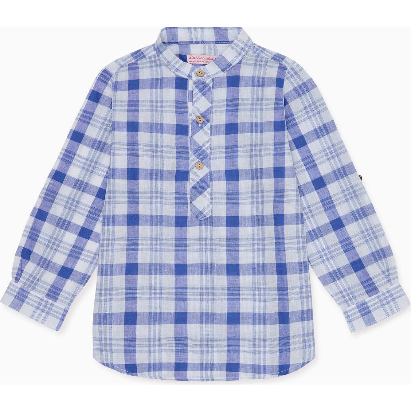 Blue Check Jazmin Cotton Long Sleeve Boy Shirt - T-Shirts - 1