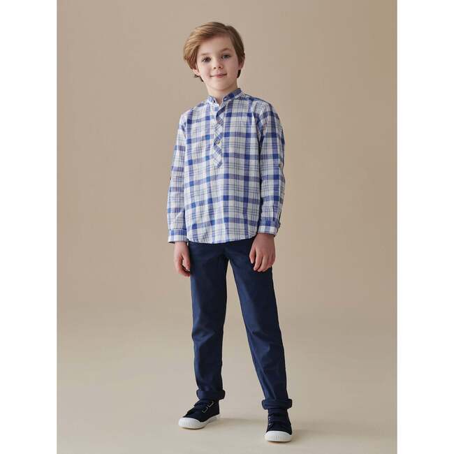 Blue Check Jazmin Cotton Long Sleeve Boy Shirt - T-Shirts - 2