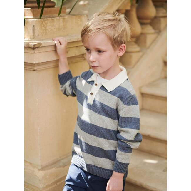 Blue Stripe Roman Cotton Boy Jumper - Sweaters - 2