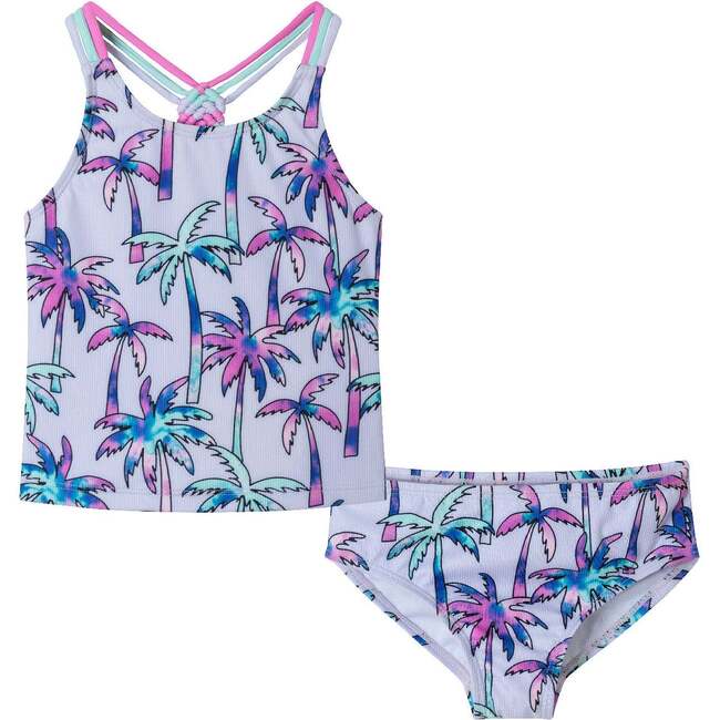 Kids Tankini Swimsuit Set, Purple Palm Trees