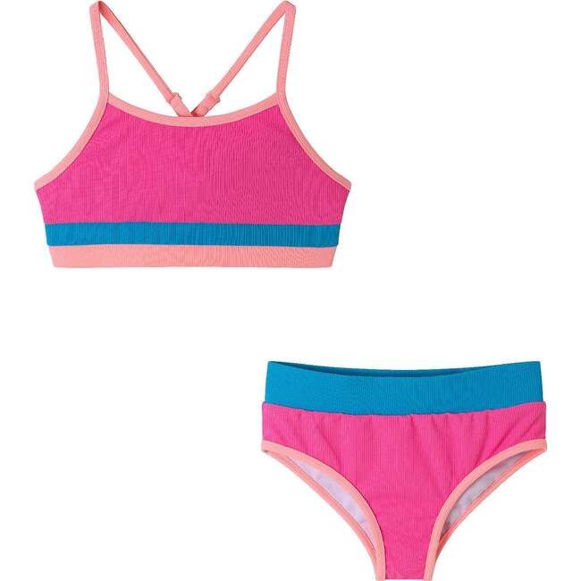 Kids Two Piece Swimsuit Set, Pink Colorblock