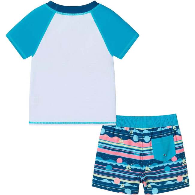 Kids Rashguard & Swim Trunk Set, Sailboat Horizon - Swim Trunks - 2