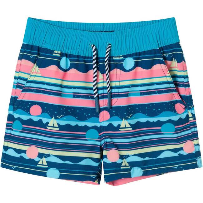 Kids Rashguard & Swim Trunk Set, Sailboat Horizon - Swim Trunks - 5