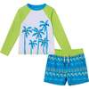 Kids Rashguard & Swim Trunk Set, Lime & Blue Breeze - Swim Trunks - 1 - thumbnail