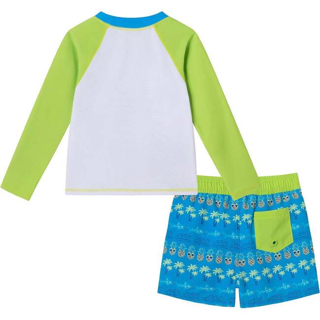 Kids Rashguard & Swim Trunk Set, Lime & Blue Breeze - Swim Trunks - 2