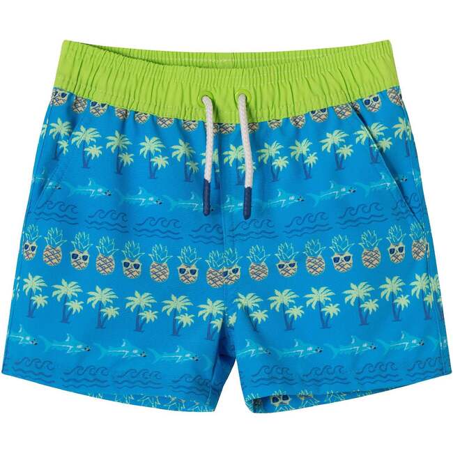 Kids Rashguard & Swim Trunk Set, Lime & Blue Breeze - Swim Trunks - 5