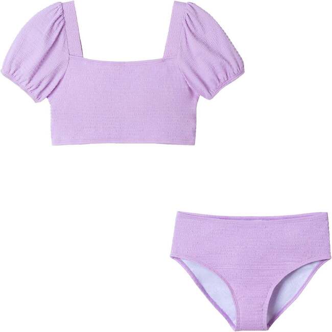 Kids Puff Sleeve Two-Piece Swimsuit, Purple