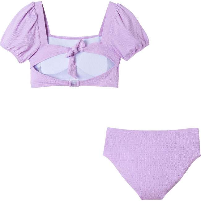 Kids Puff Sleeve Two-Piece Swimsuit, Purple - Two Pieces - 2