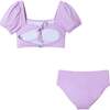 Kids Puff Sleeve Two-Piece Swimsuit, Purple - Two Pieces - 2