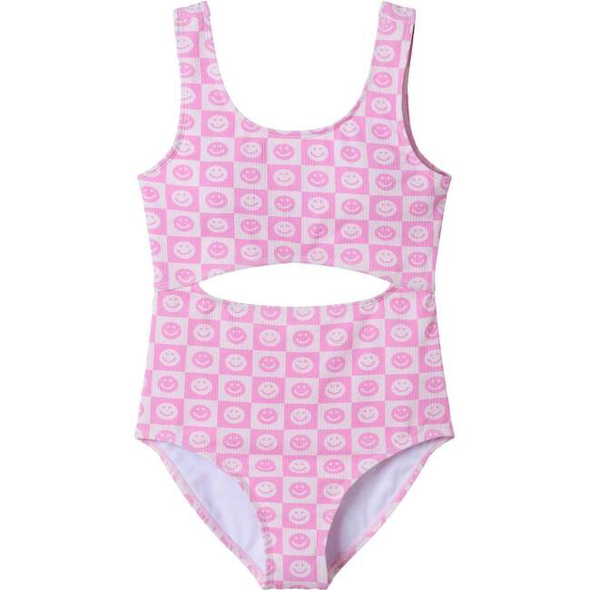 Kids One-Piece Swimsuit, Pink Smiley