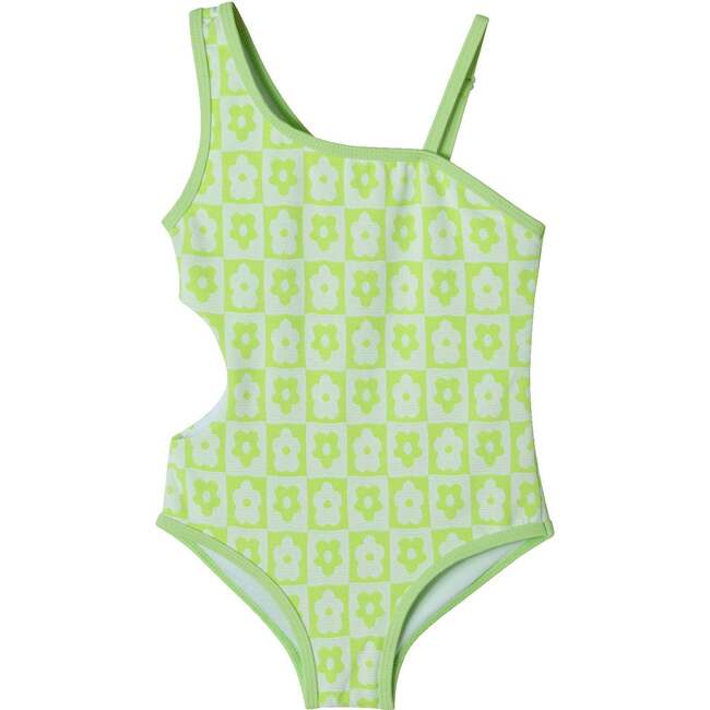 Kids One-Piece Swimsuit, Green Floral