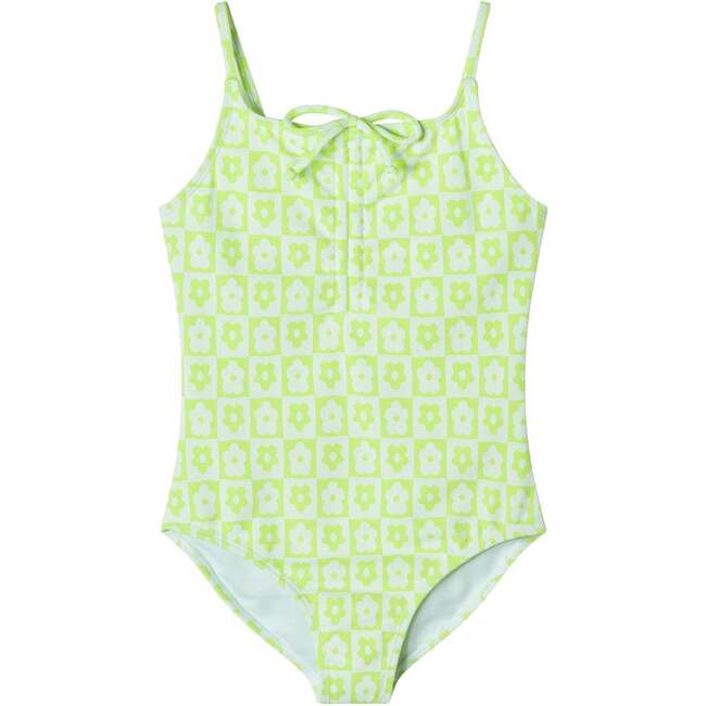 Kids One-Piece Swimsuit, Floral Check