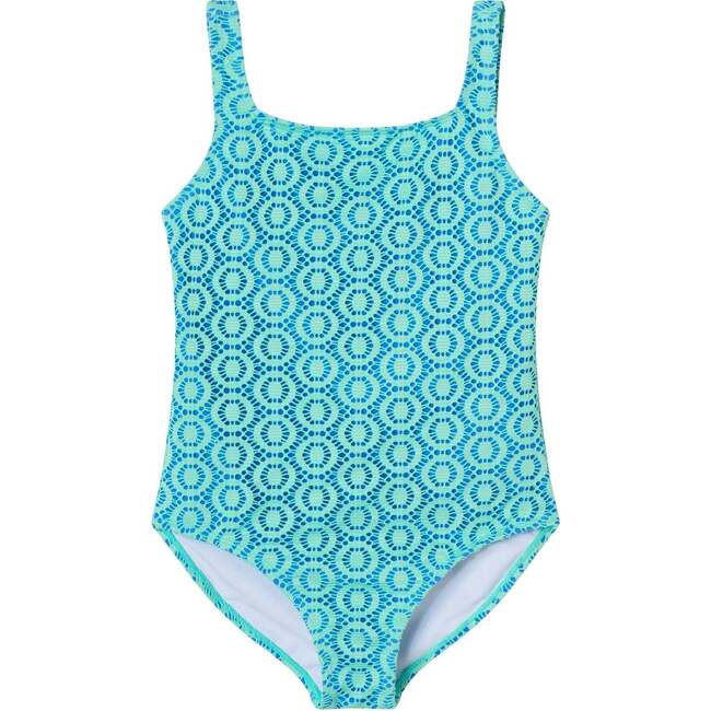 Kids One-Piece Swimsuit, Aqua Eyelet