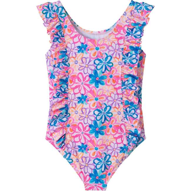 Kids One-Piece Ruffle Swimsuit, Floral Fun