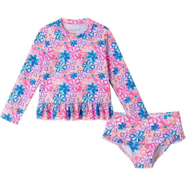 Kids Long Sleeve Rashguard Set, Floral Fun