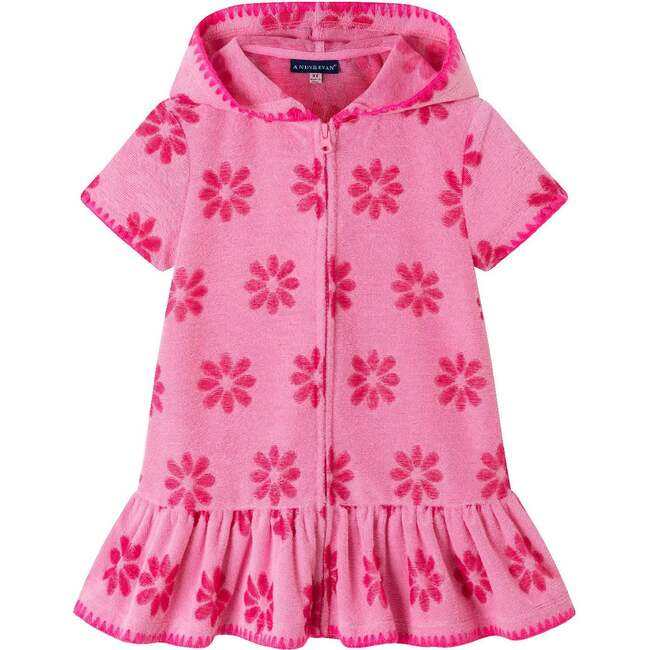 Kids Hooded French Terry Cover Up, Pink Floral