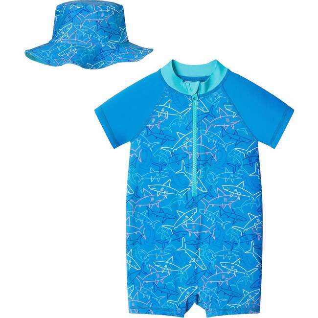 Infant Swim Romper & Hat Set, Shark Adventure