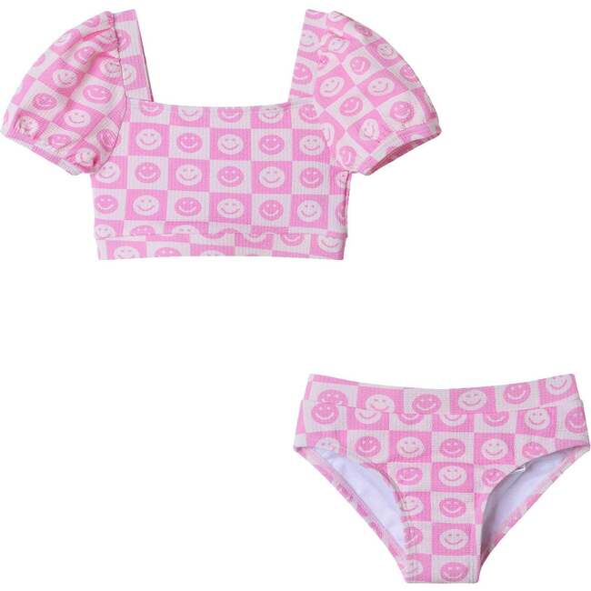 Kids Bikini Swimsuit Set, Pink Smiley